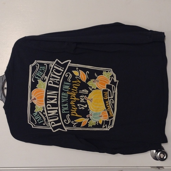 Pumpkin Black Cotton LS T-shirt with Pumpkins size Small Oversized - Picture 5 of 8